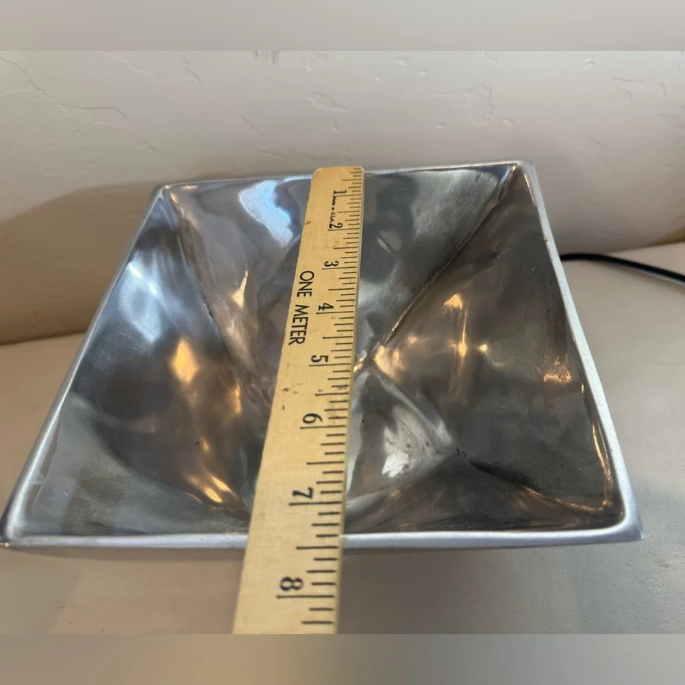 Vintage Large Square Pewter Metal Bowl Fruit‎ Basket Diamond Twist Art Decor